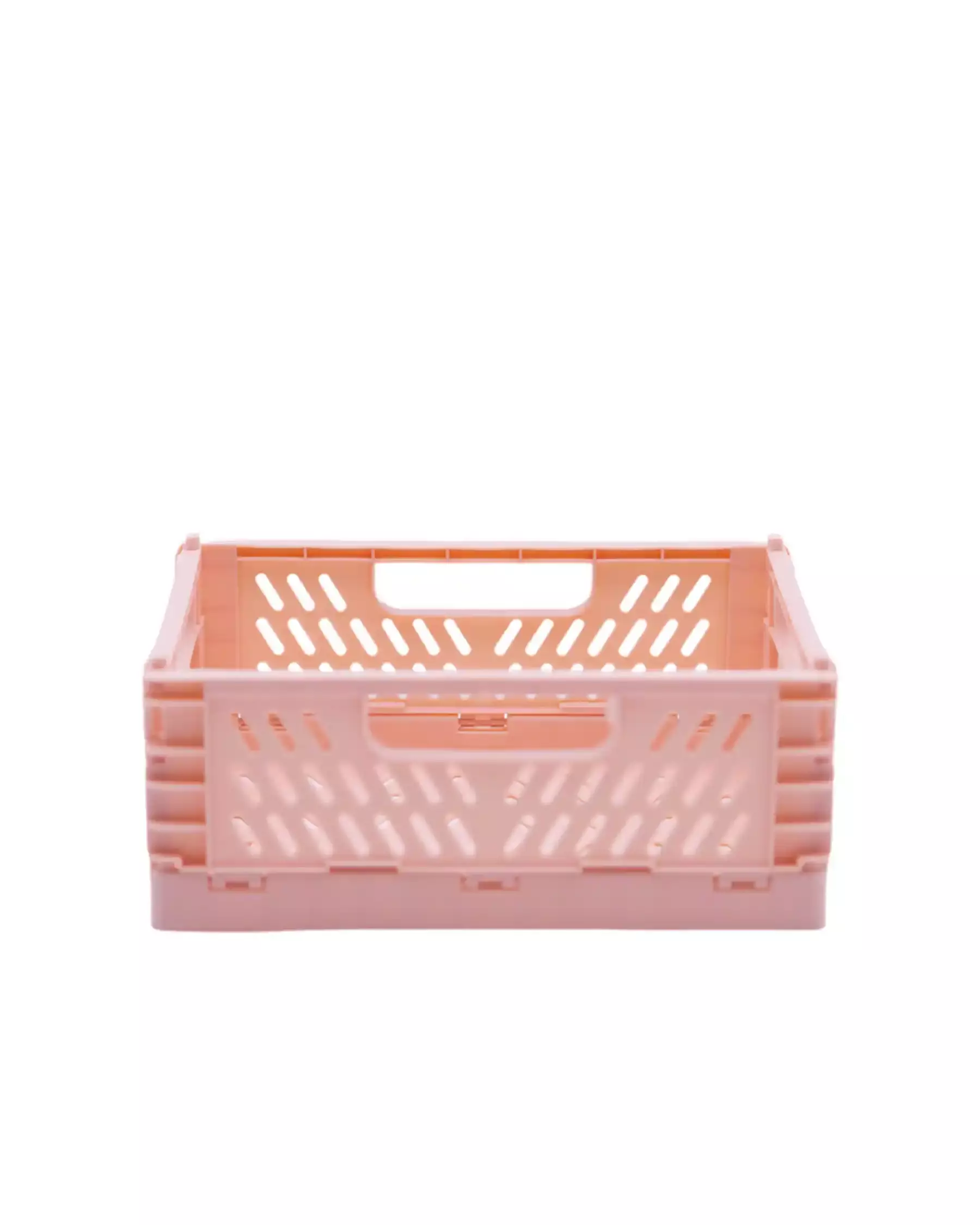 This is an expanded pink plastic foldable organization basket